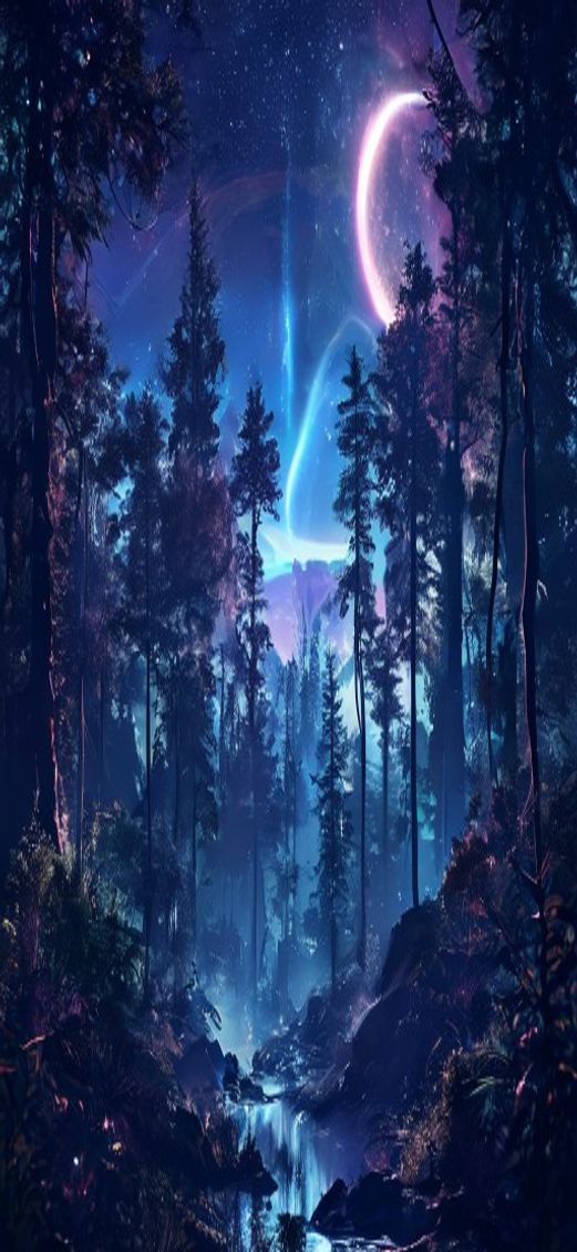 Bioluminescent Alien Forest On Distant Digital art Wallpaper