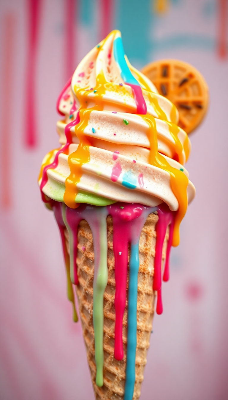 Ice Cream Cone Melting Summer Photorealistic Wallpaper