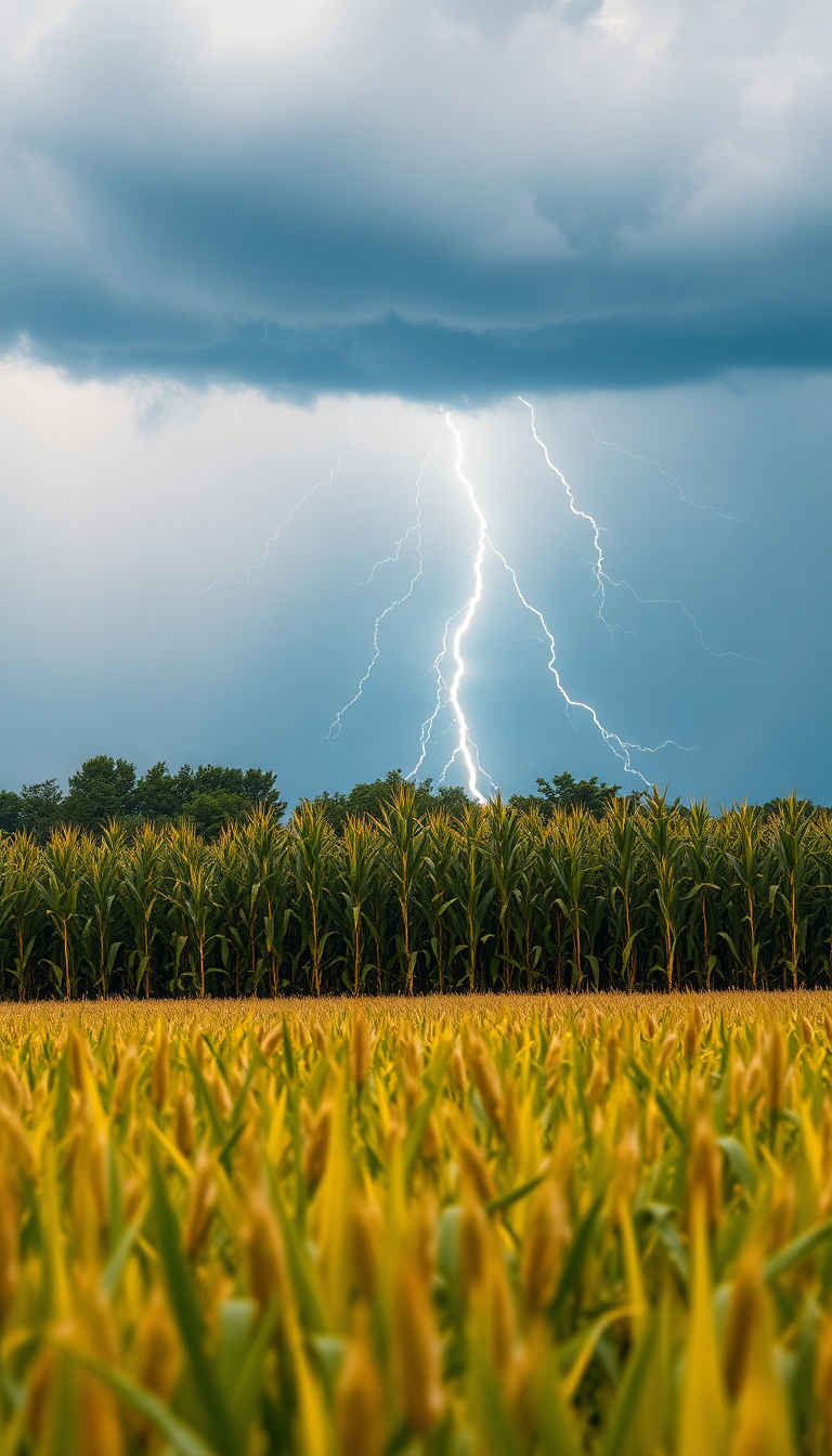 Summer Thunderstorm Lightning Over Cornfield Photorealistic Wallpaper