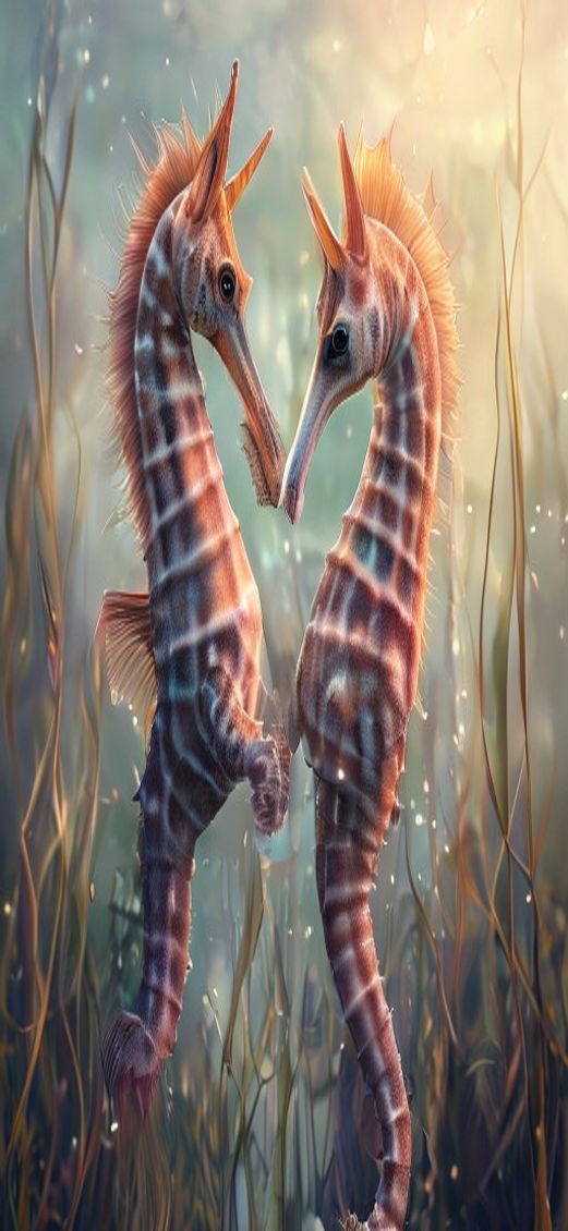 Seahorse Couple Dancing Seagrass Magical Aesthetic Wallpaper