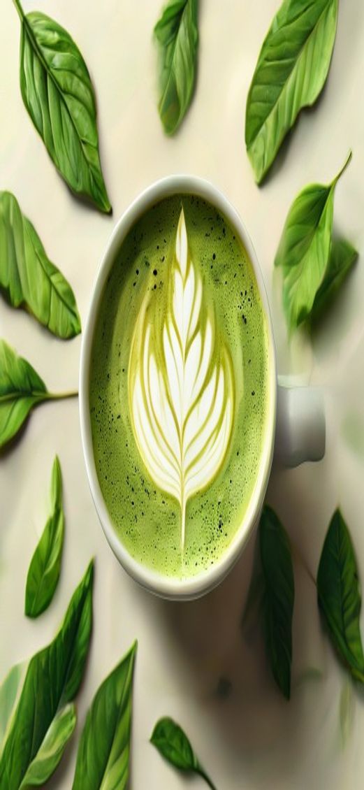 Matcha Latte Art Leaf Pattern Photorealistic Wallpaper