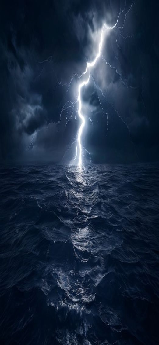 Lightning Storm Over Dark Ocean Photorealistic Wallpaper