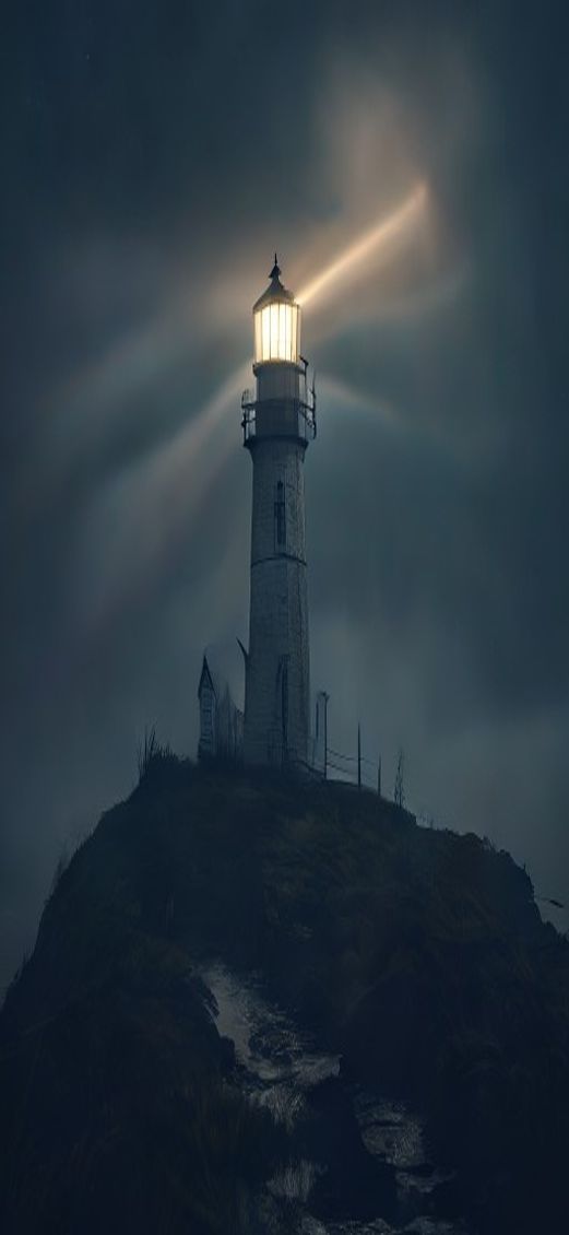 Old Lighthouse Beam Cutting Through Photorealistic Wallpaper