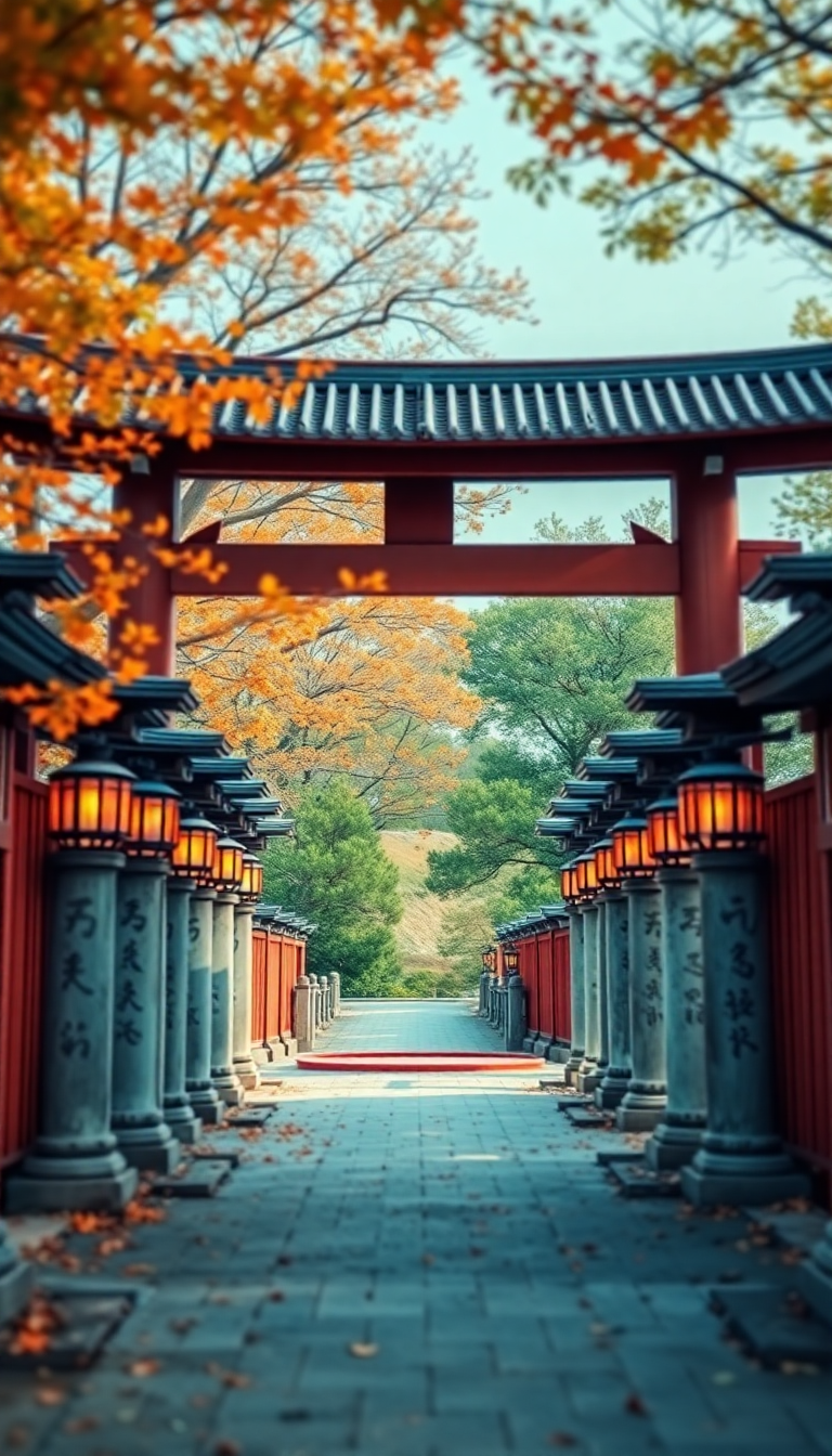 Japanese Temple Gate Torii Path Photorealistic Wallpaper