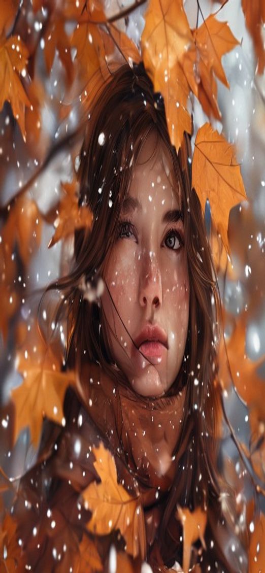 First Snow Falling On Autumn Photorealistic Wallpaper