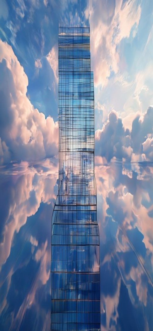 Glass Skyscraper Reflections Clouds Warped Photorealistic Wallpaper