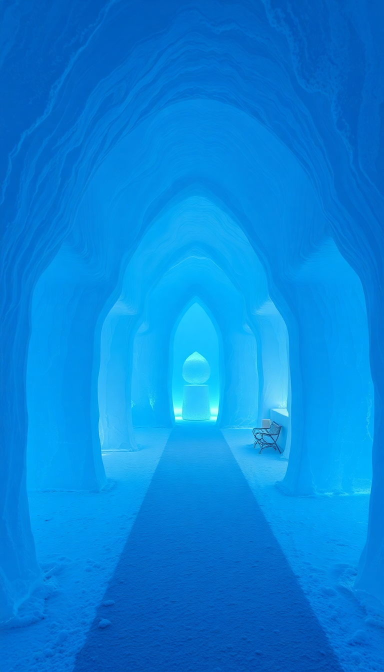Ice Hotel Interior Frozen Sculptures Photorealistic Wallpaper