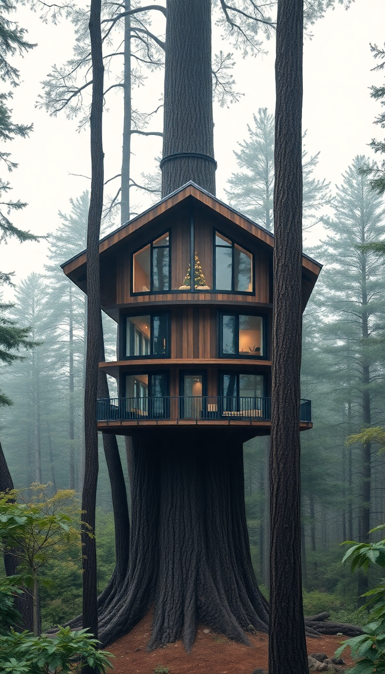 Treehouse Luxury Modern Design Forest Photorealistic Wallpaper
