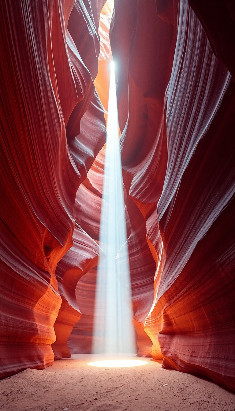Slot Canyon Light Beam Hitting Photorealistic Wallpaper