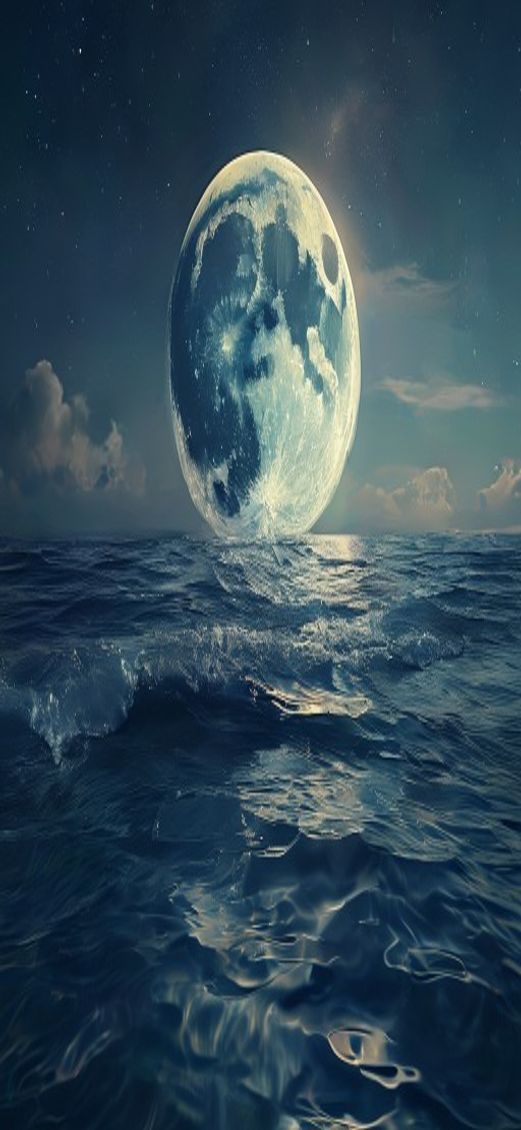 Giant Moon Touching Ocean Surface Digital art Wallpaper