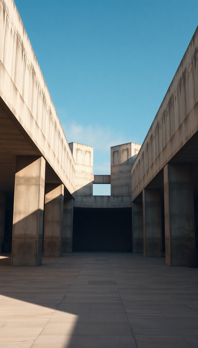 Brutalist Architecture Concrete Geometric Shadows Photorealistic Wallpaper