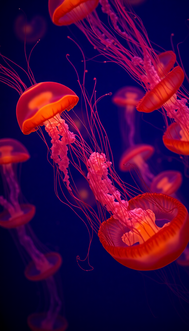 Jellyfish Swarm Deep Ocean Bioluminescent Photorealistic Wallpaper