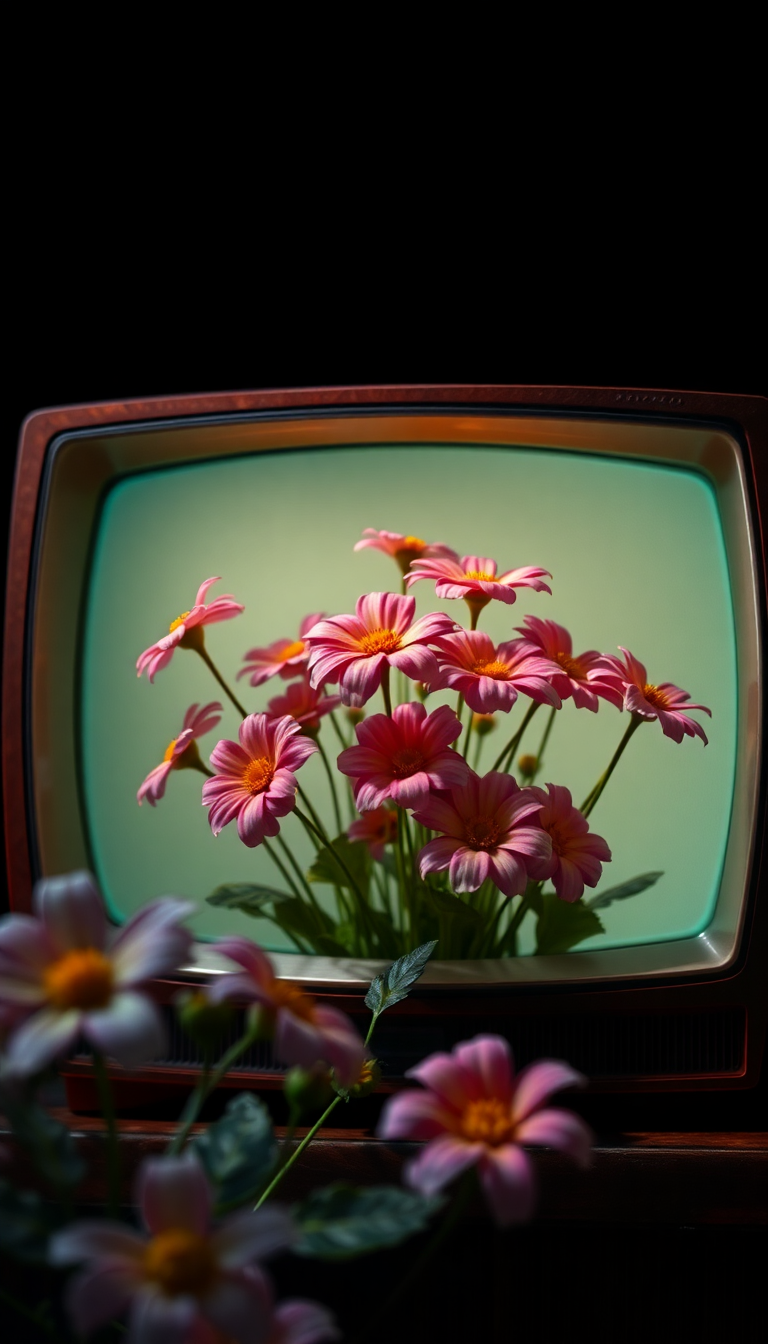 Flowers Growing From Old Television Digital art Wallpaper