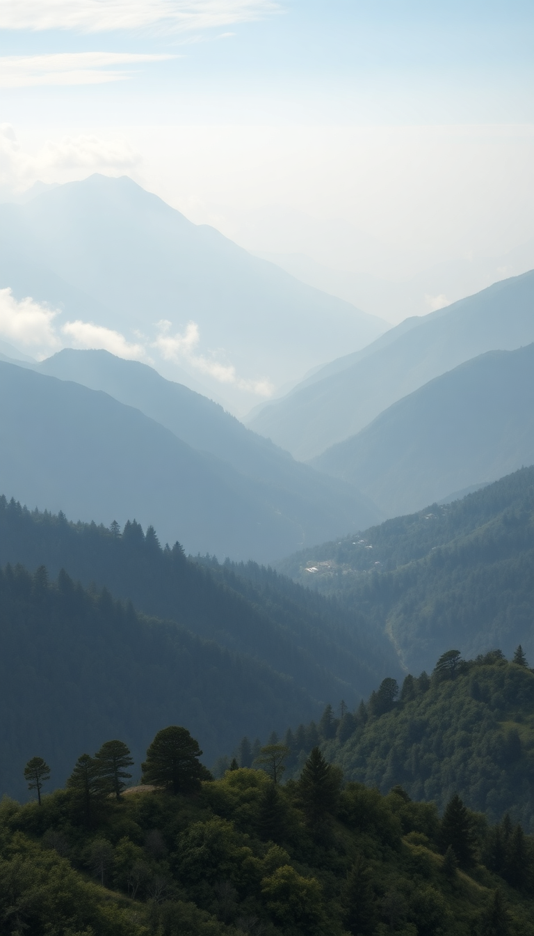 Fog Rolling Over Mountains Valley Photorealistic Wallpaper