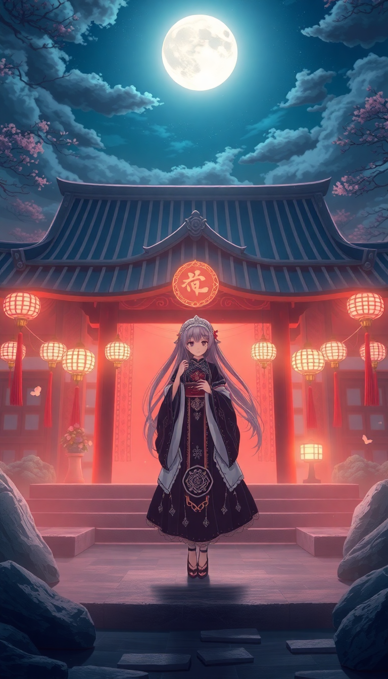 Moonlit Shrine Maiden Anime Mystical Anime Wallpaper