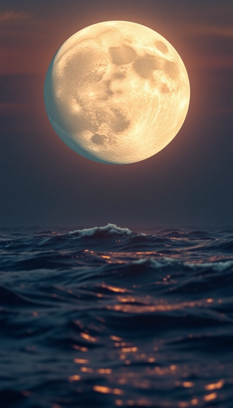 Giant Moon Touching Ocean Surface Digital art Wallpaper