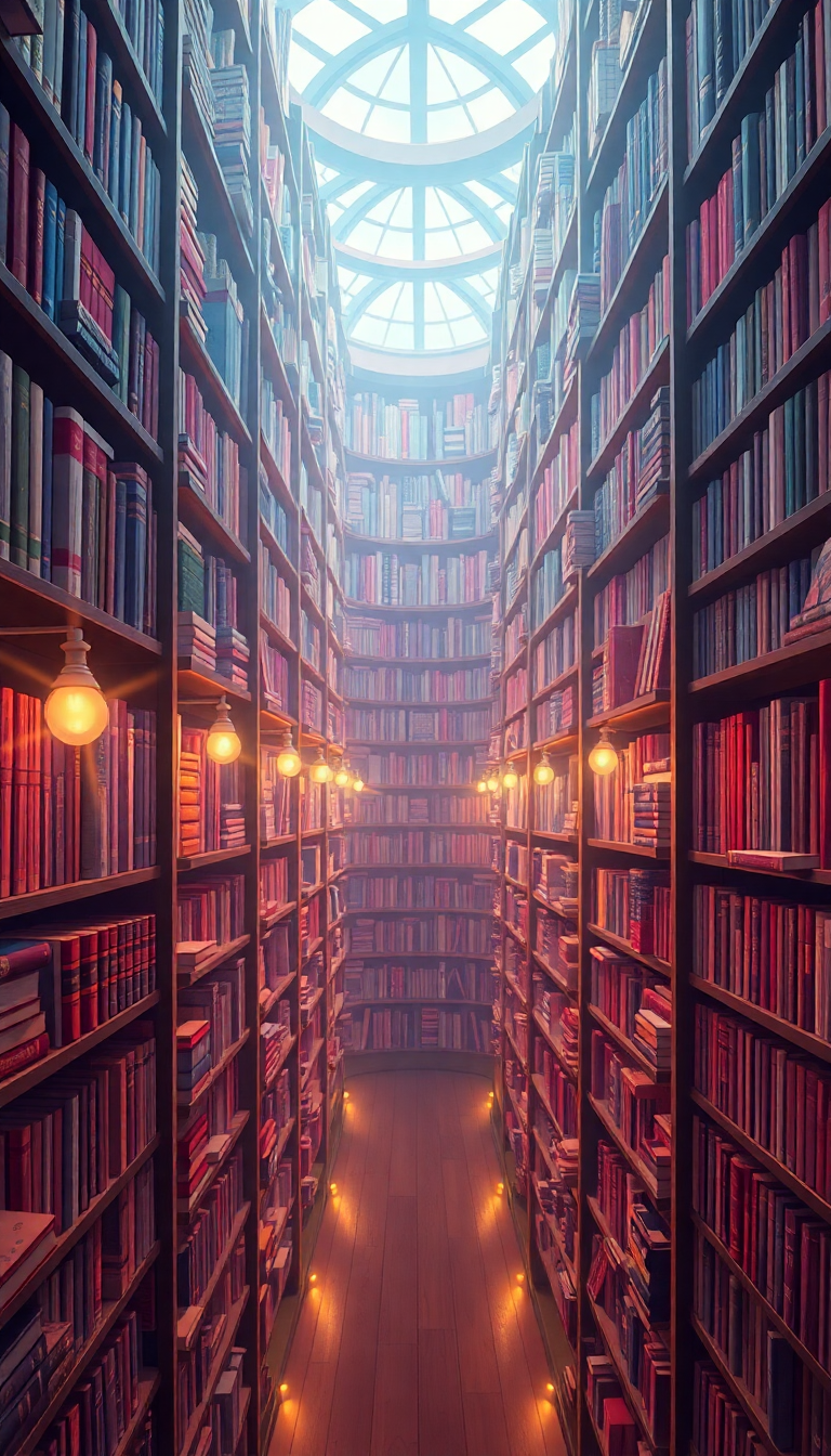 Magical Library Infinite Bookshelves Floating Anime Wallpaper