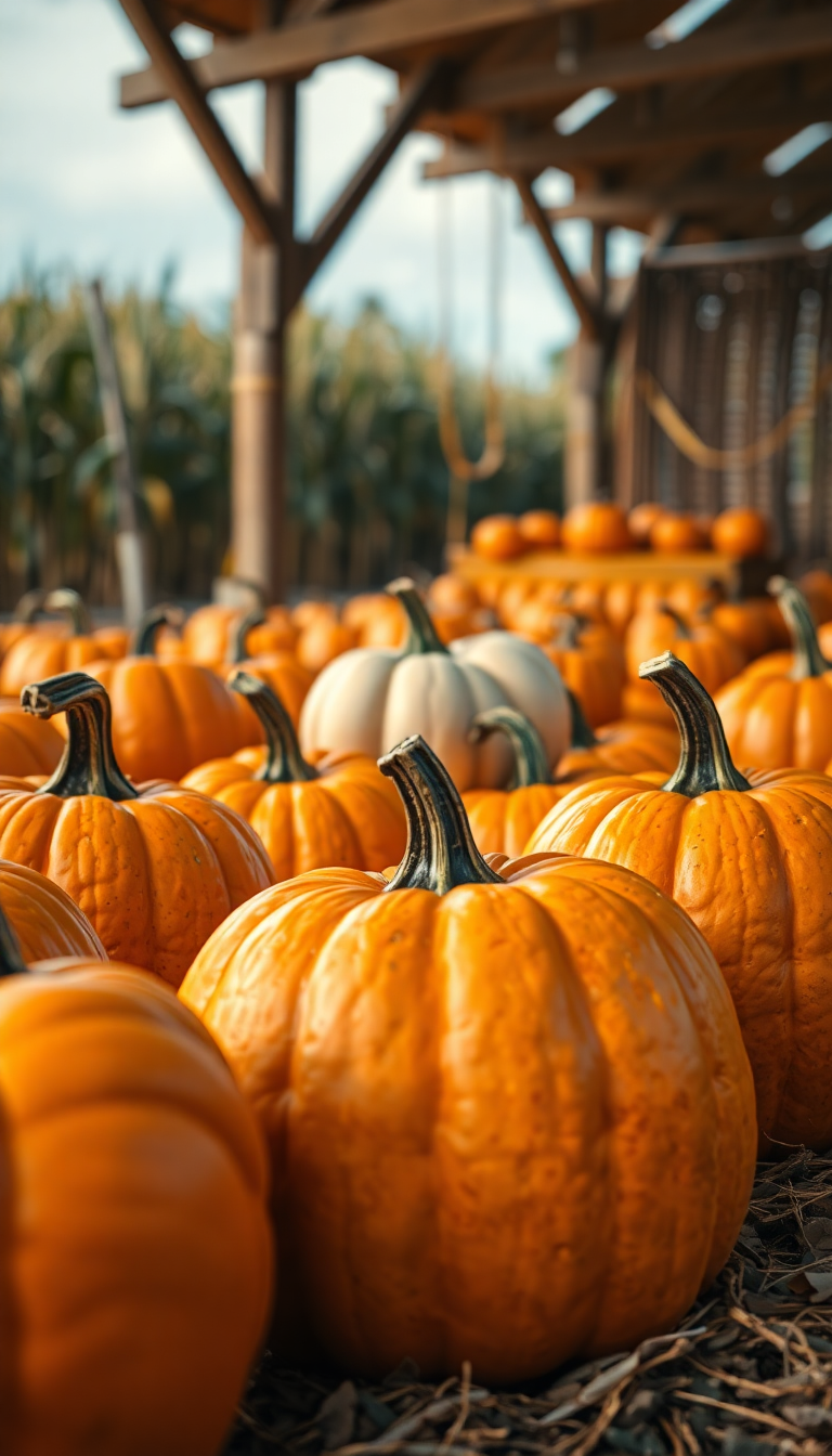 Autumn Harvest Pumpkins Corn Farm Photorealistic Wallpaper