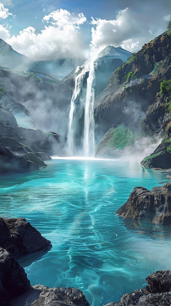 Volcanic Hot Springs Steam Rising Photorealistic Wallpaper