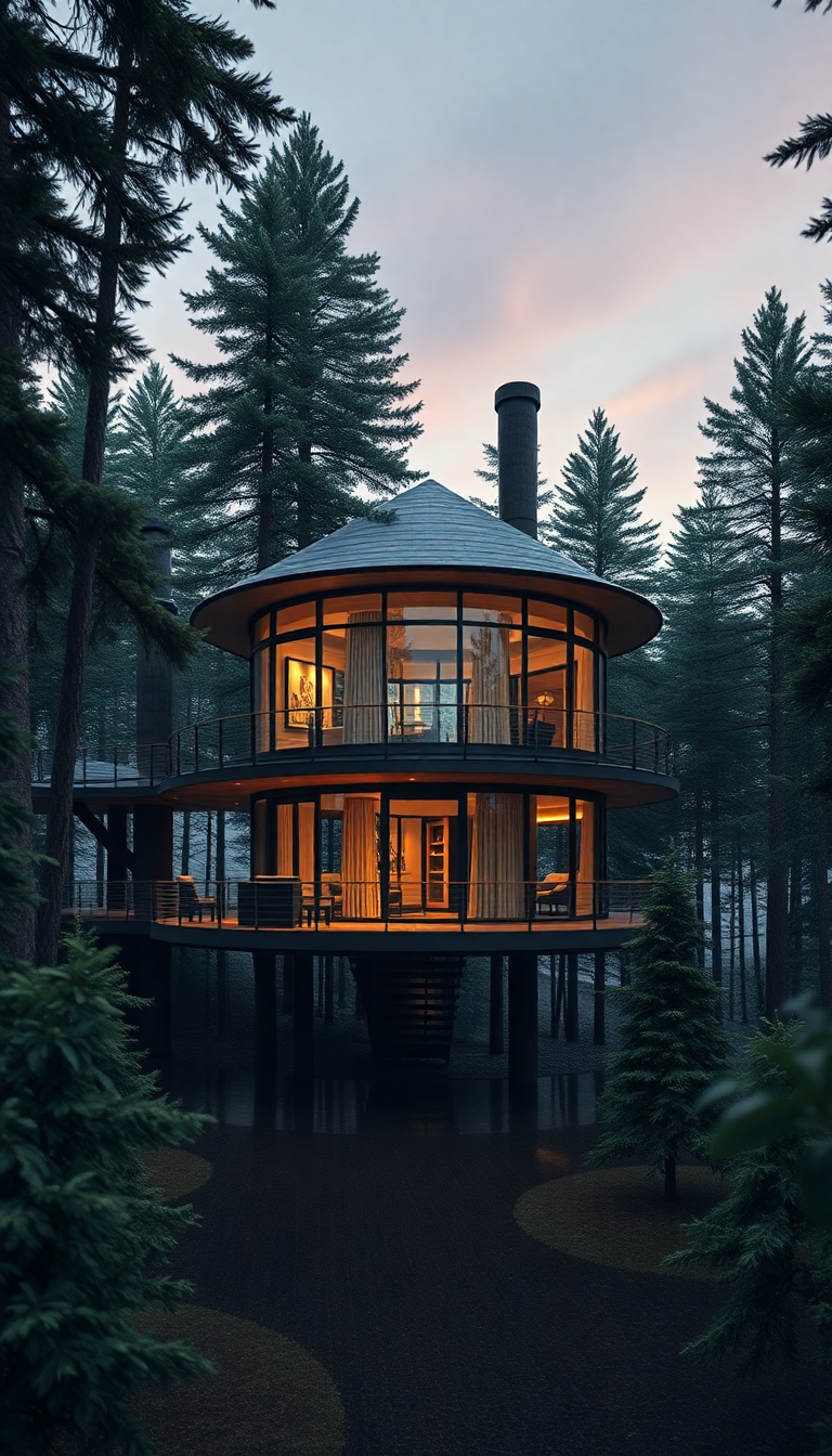 Treehouse Luxury Modern Design Forest Photorealistic Wallpaper
