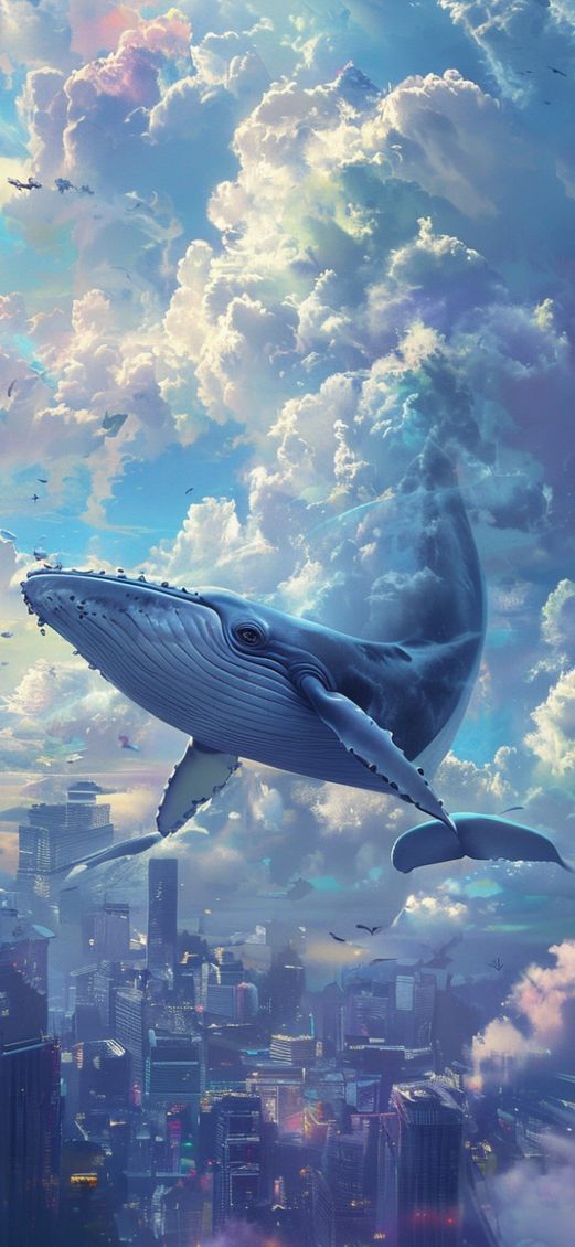 Giant Whale Swimming Through Clouds Digital art Wallpaper
