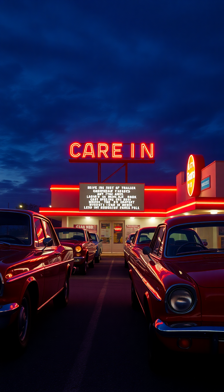 Drive-in Movie Theater Night Classic Photorealistic Wallpaper
