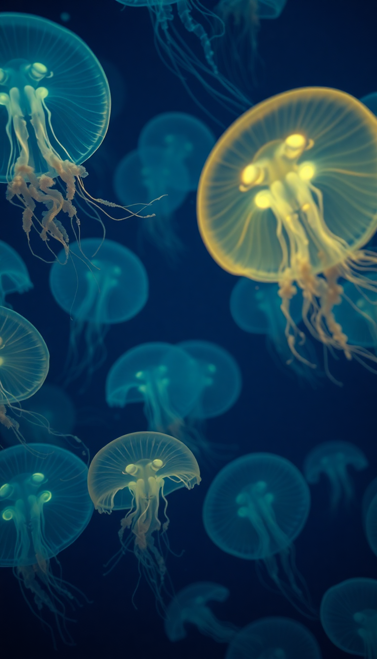 Jellyfish Swarm Deep Ocean Bioluminescent Photorealistic Wallpaper