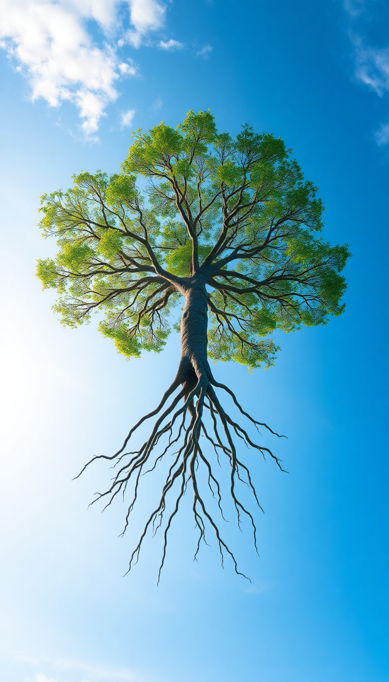 Tree Growing Upside Down Roots Digital art Wallpaper