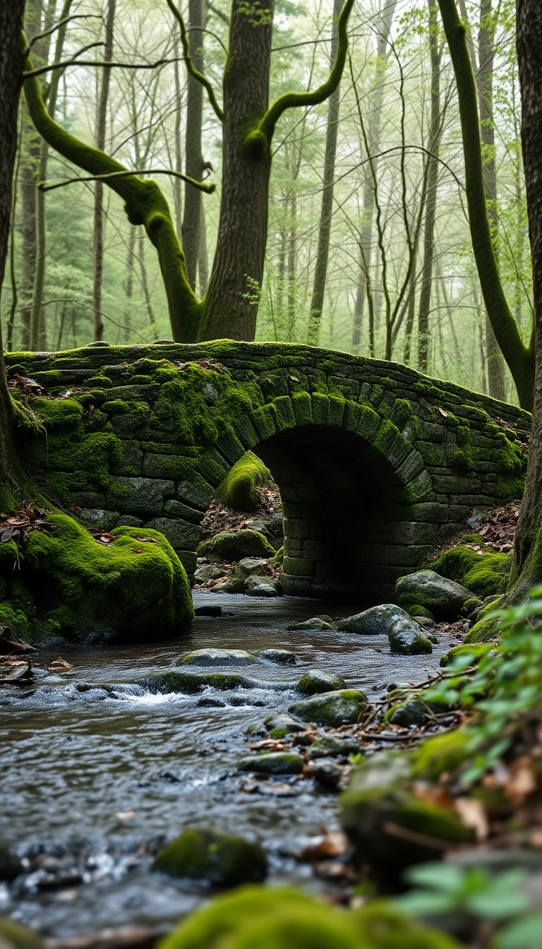 Moss Covered Ancient Stone Bridge Aesthetic Wallpaper