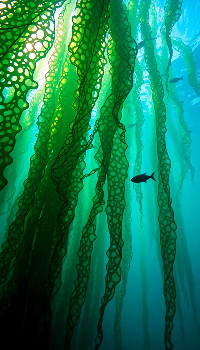 Underwater Forest Kelp Swaying Fish Photorealistic Wallpaper