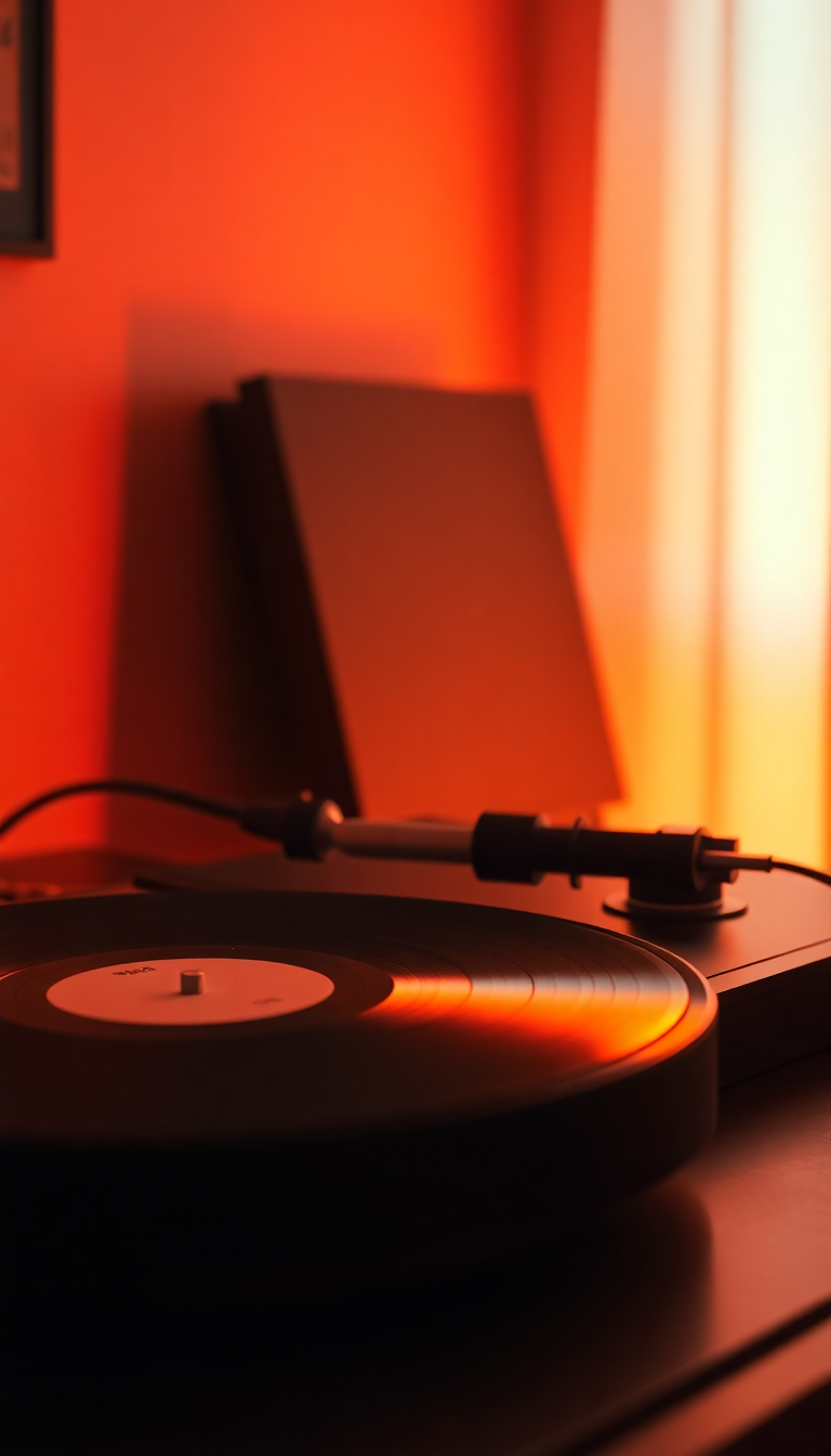 Vinyl Record Player Warm Lighting Photorealistic Wallpaper