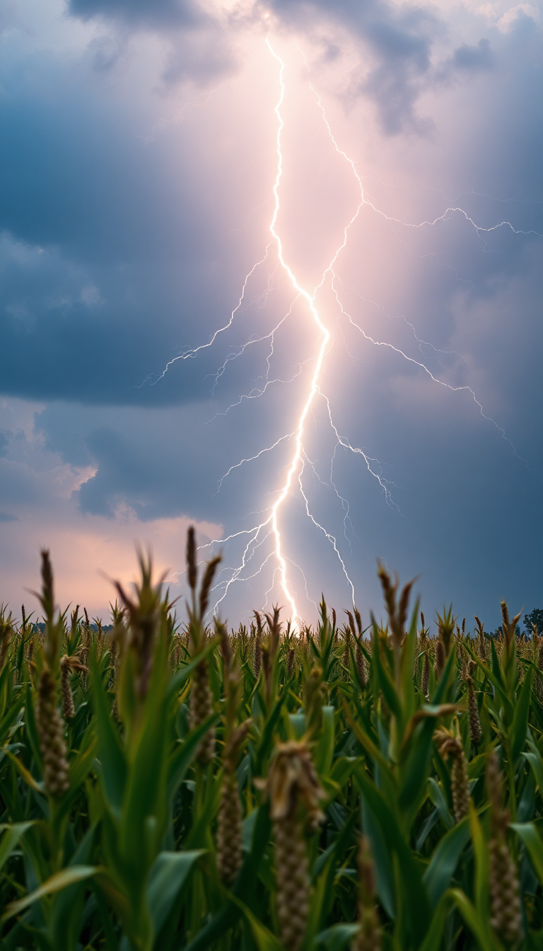 Summer Thunderstorm Lightning Over Cornfield Photorealistic Wallpaper