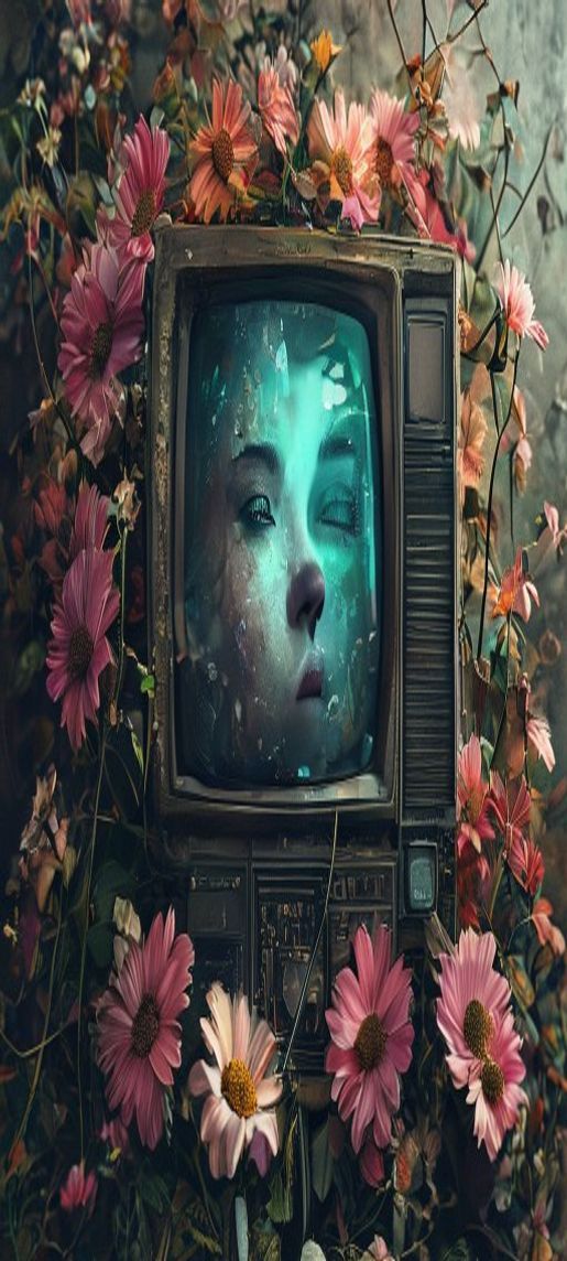 Flowers Growing From Old Television Digital art Wallpaper