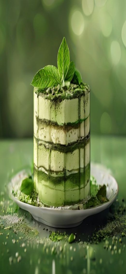 Matcha Tiramisu Layers Green Tea Photorealistic Wallpaper