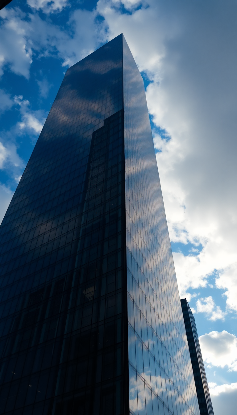 Glass Skyscraper Reflections Clouds Warped Photorealistic Wallpaper