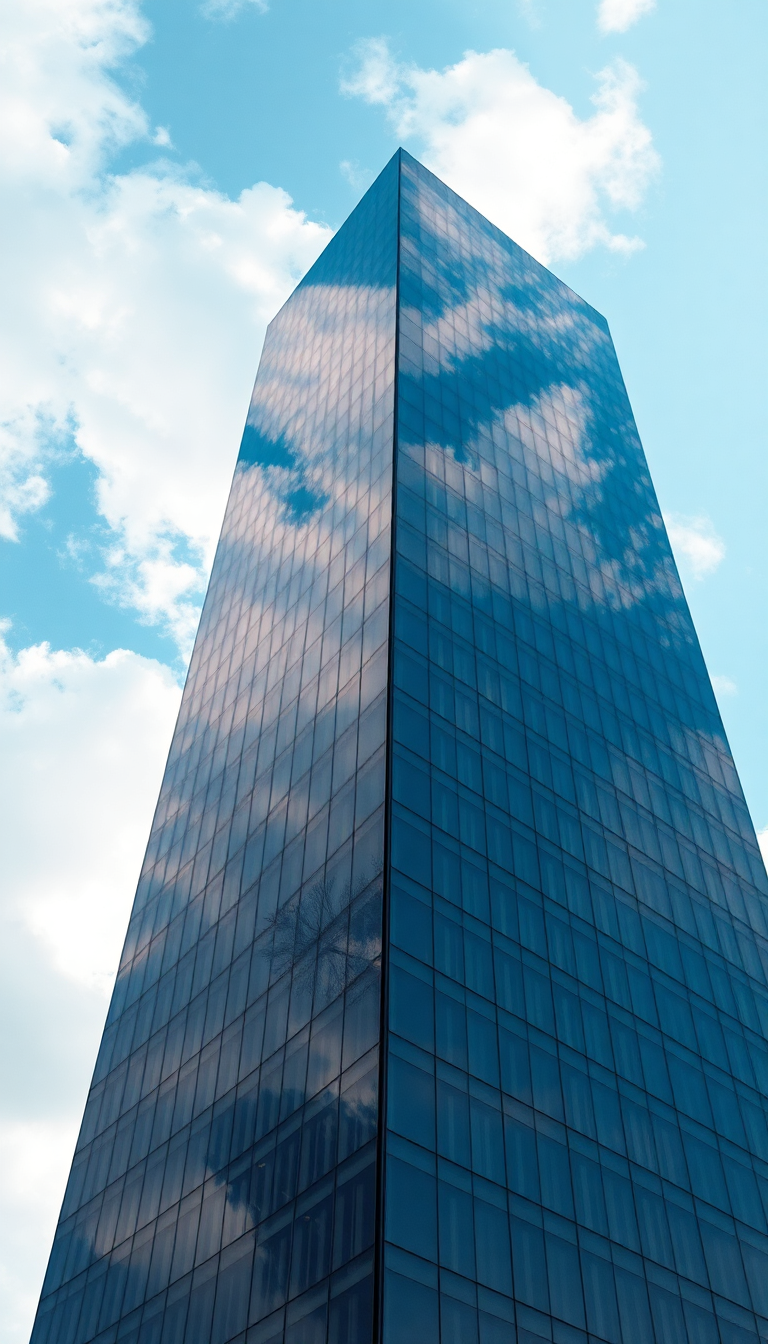 Glass Skyscraper Reflections Clouds Warped Photorealistic Wallpaper