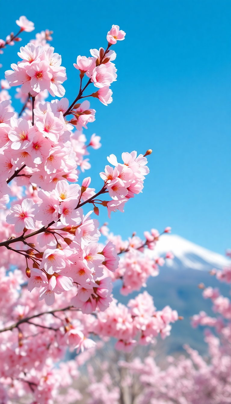 Spring Cherry Blossoms Japan Peak Photorealistic Wallpaper