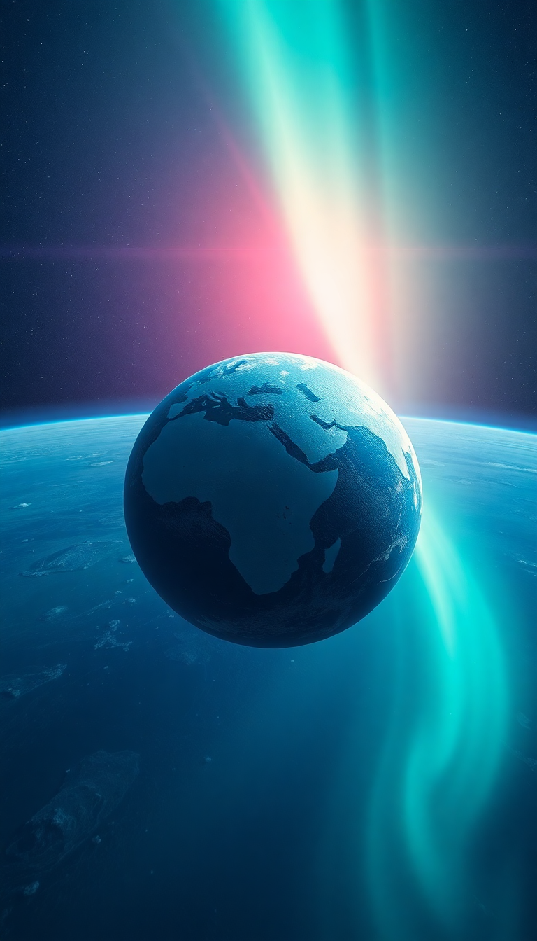 Lonely Satellite Orbiting Ice Planet Photorealistic Wallpaper