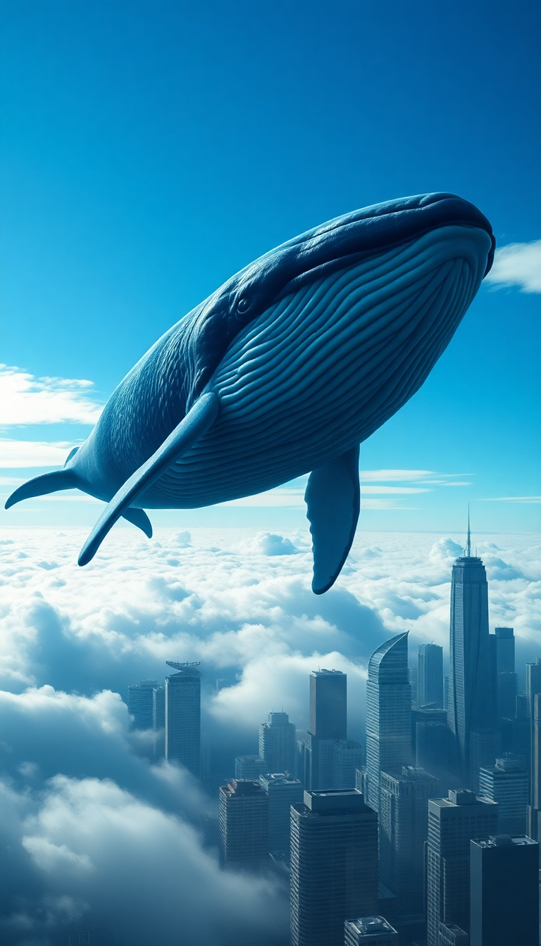 Arctic Giant Whale Swimming Through Clouds Wallpaper