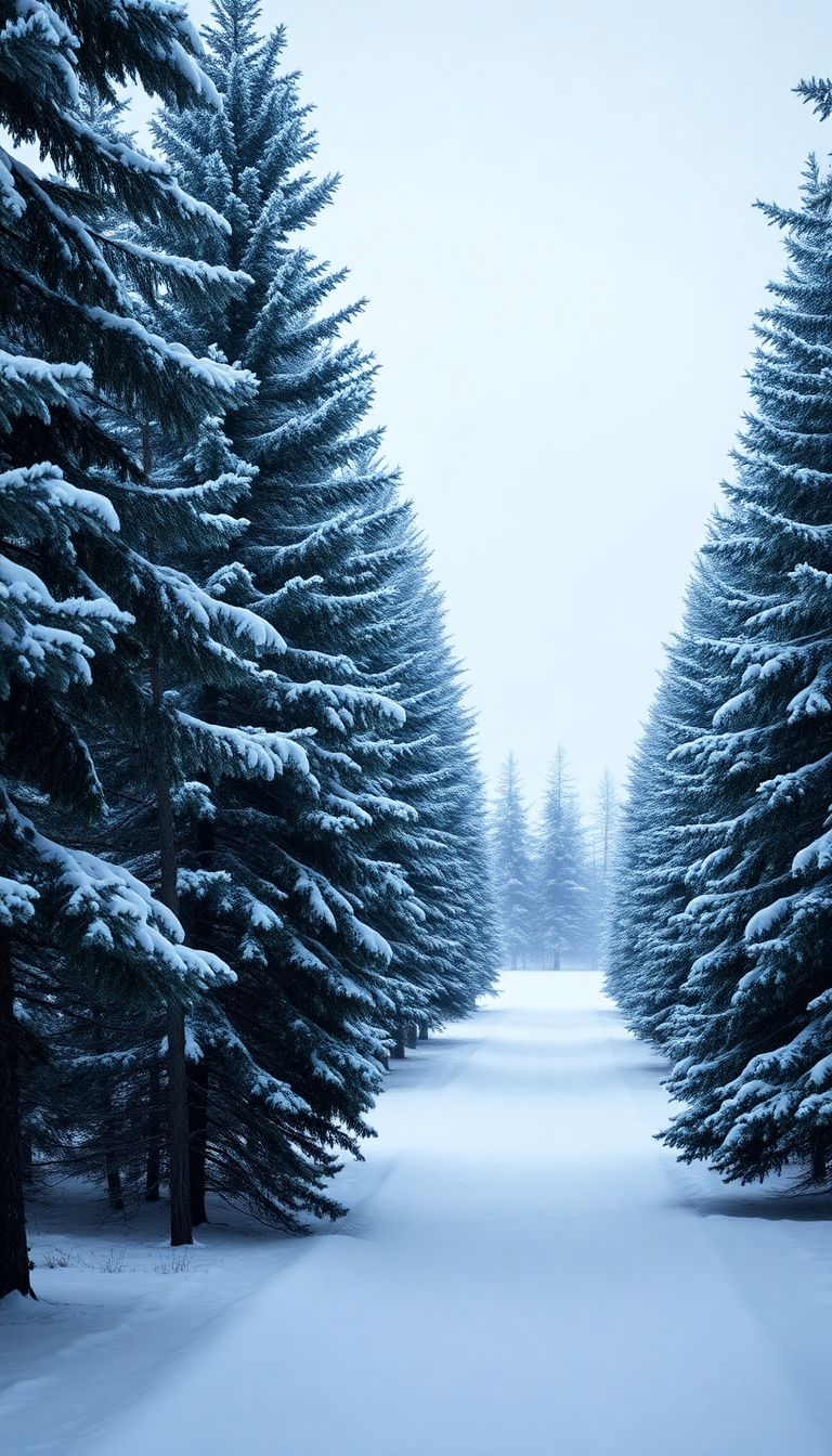 Snow Pine Trees Peaceful Nature Classic Wallpaper