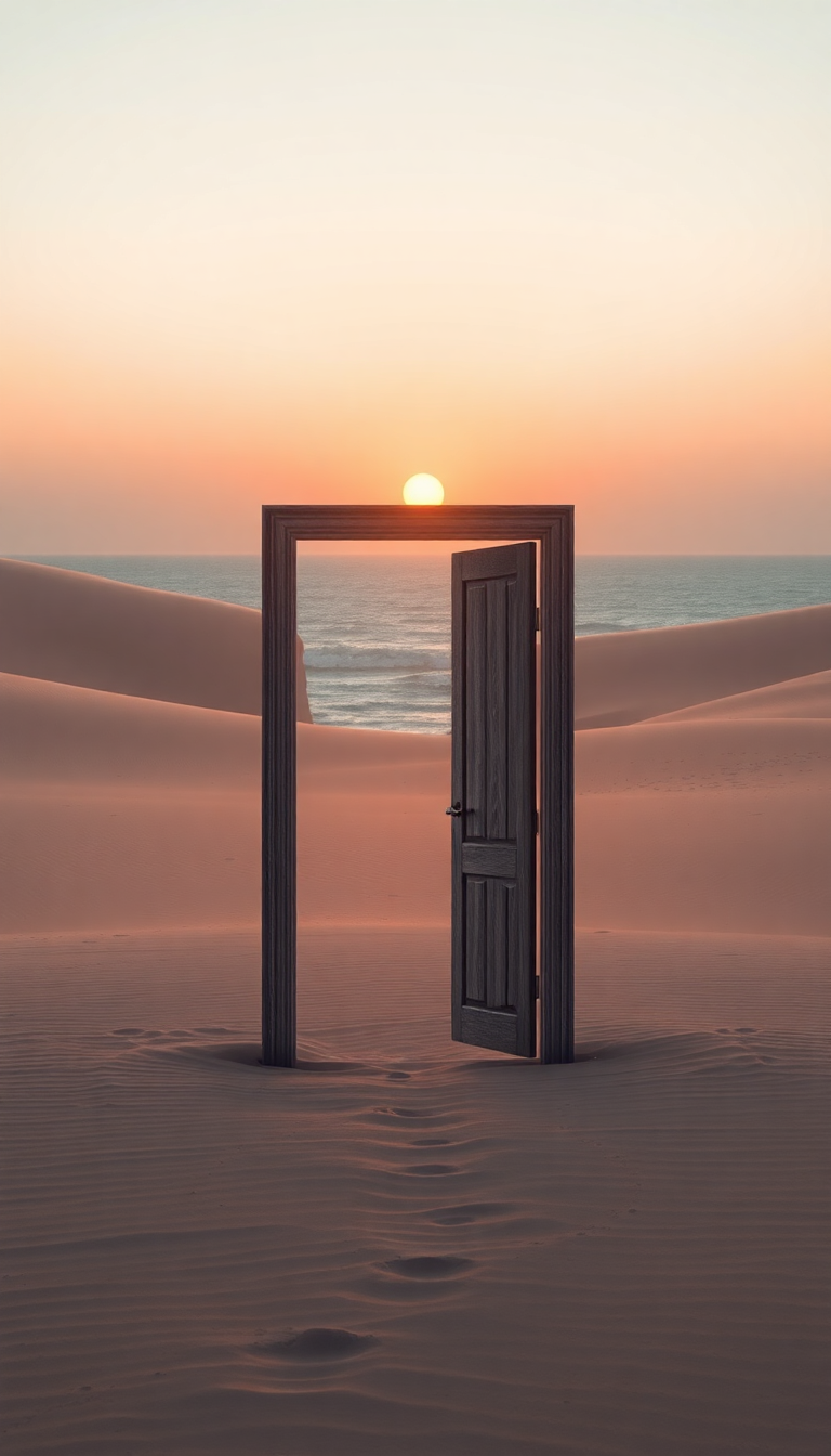 Door Standing Alone In Desert Digital art Wallpaper