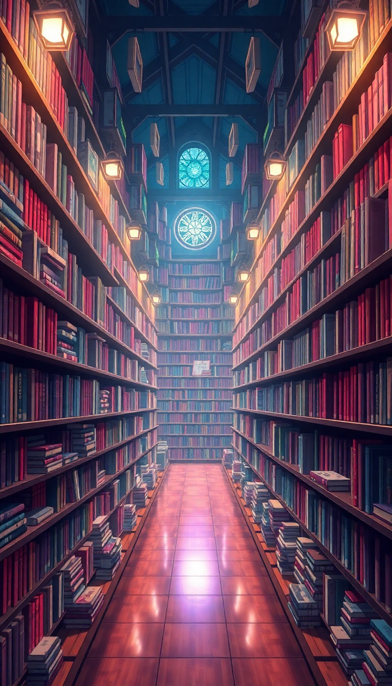 Magical Library Infinite Bookshelves Floating Anime Wallpaper