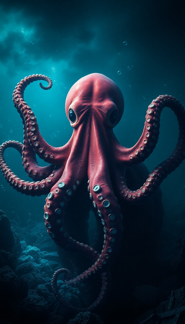 Frozen Octopus Shipwreck Deep Ocean Digital art Wallpaper