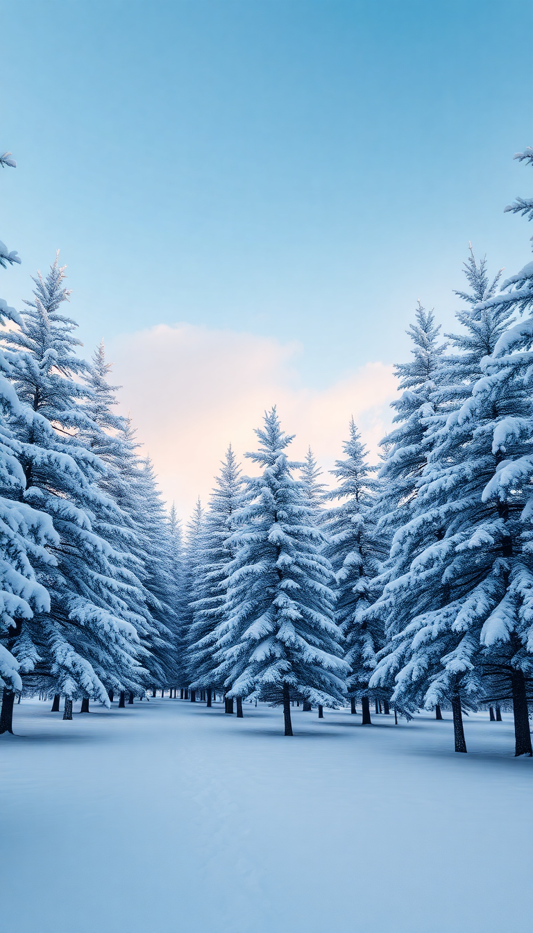 Enchanting First Snow Pine Trees Photorealistic Wallpaper