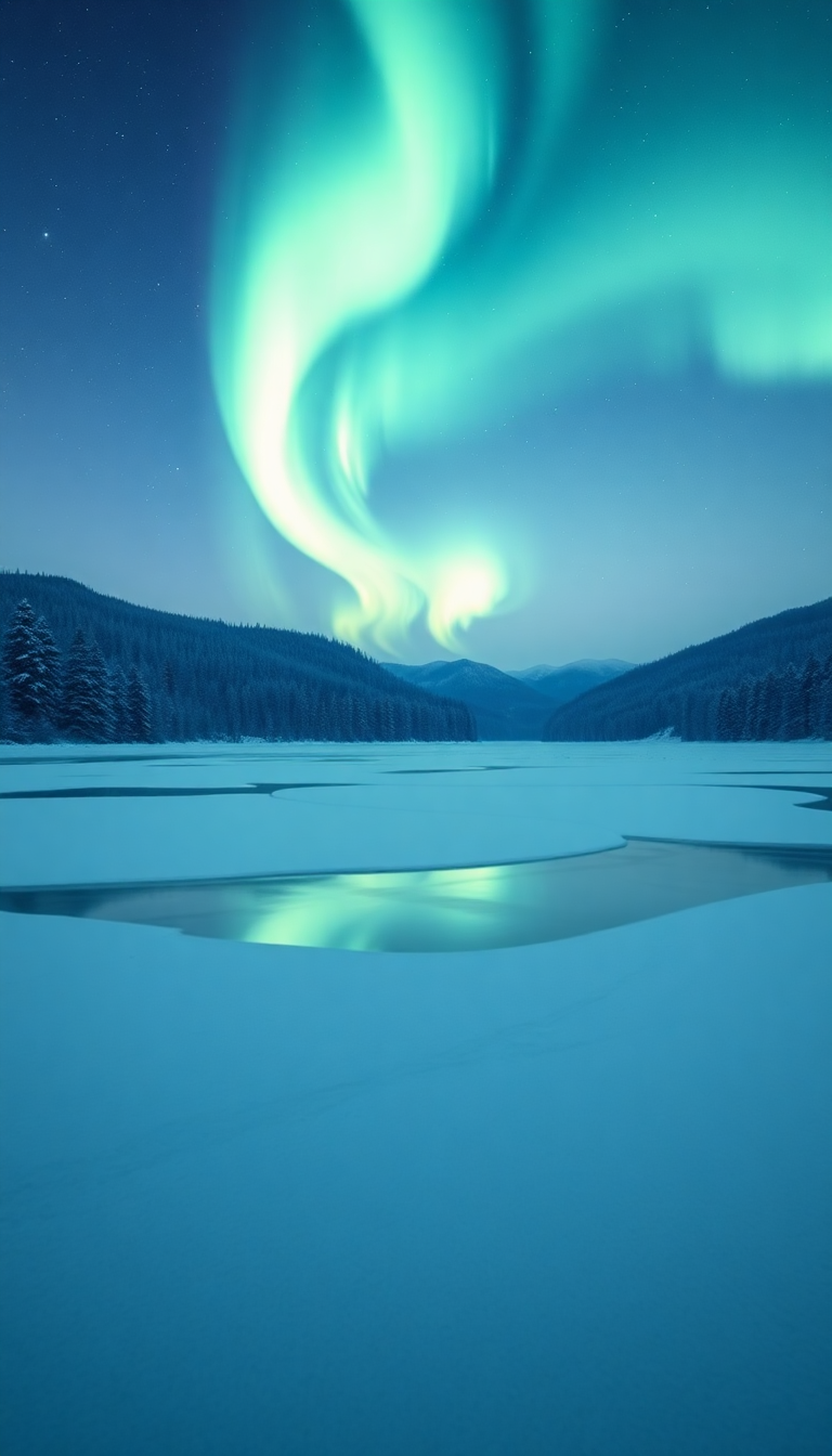 Lights Over Frozen Lake Nature Fresh Wallpaper