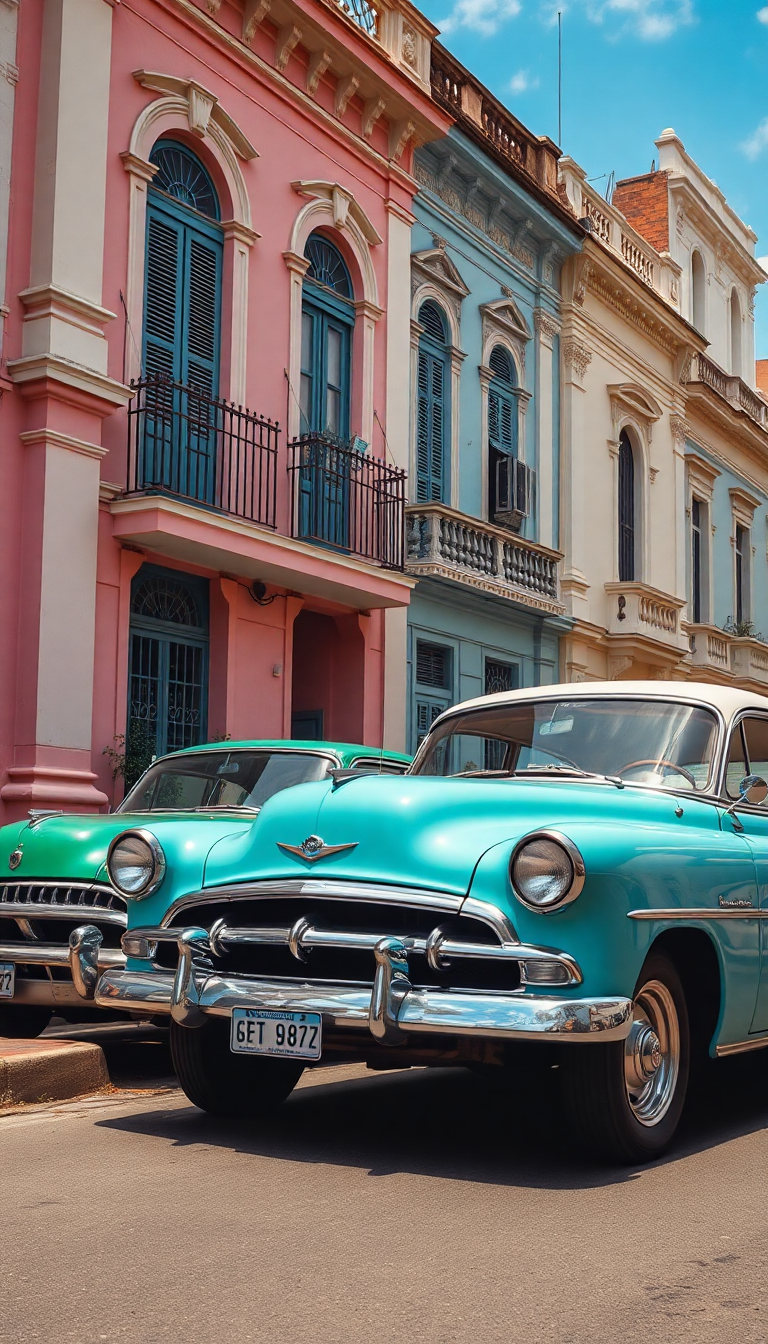 Classic Cars Pastel Buildings Aesthetic Lite Wallpaper