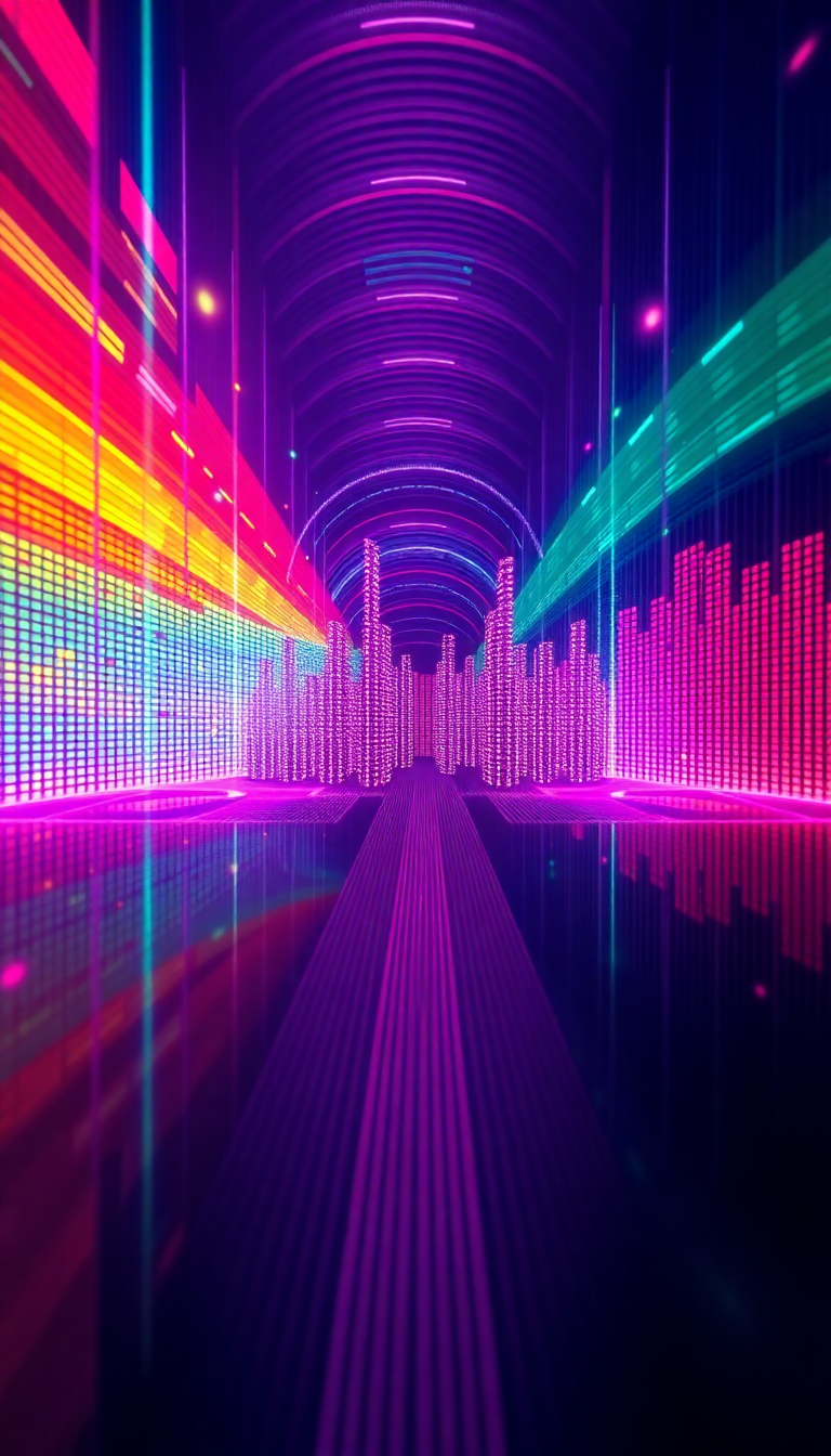 Cosmic Neon Sound Waves Visualized Wallpaper