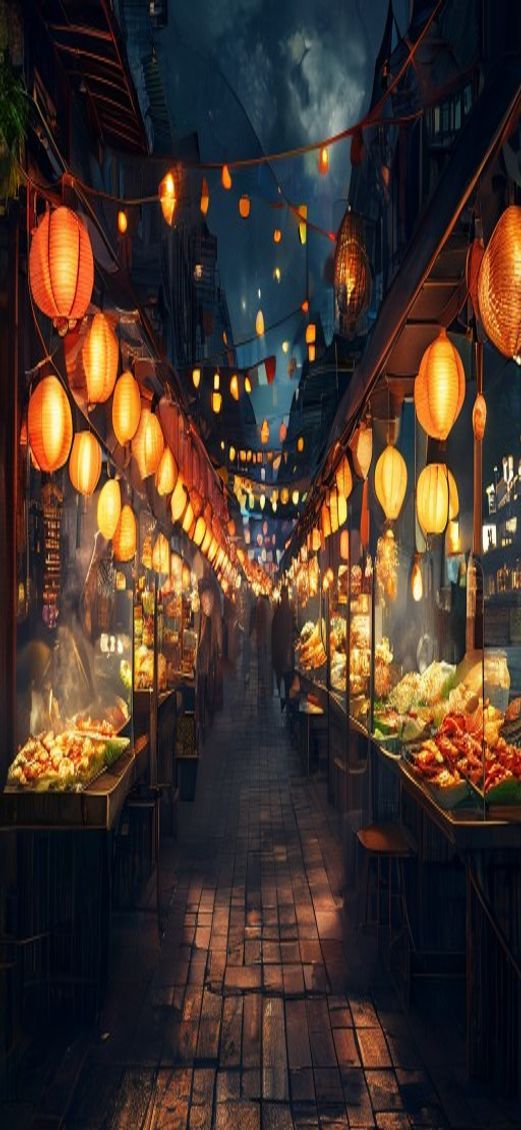 Noble Market Street Food Stalls Photorealistic Wallpaper