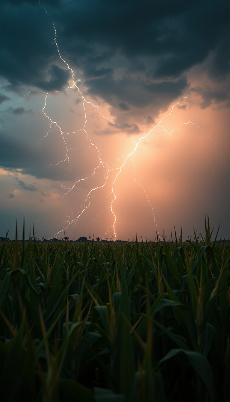 Captivating Thunderstorm Lightning Over Cornfield Photorealistic Wallpaper
