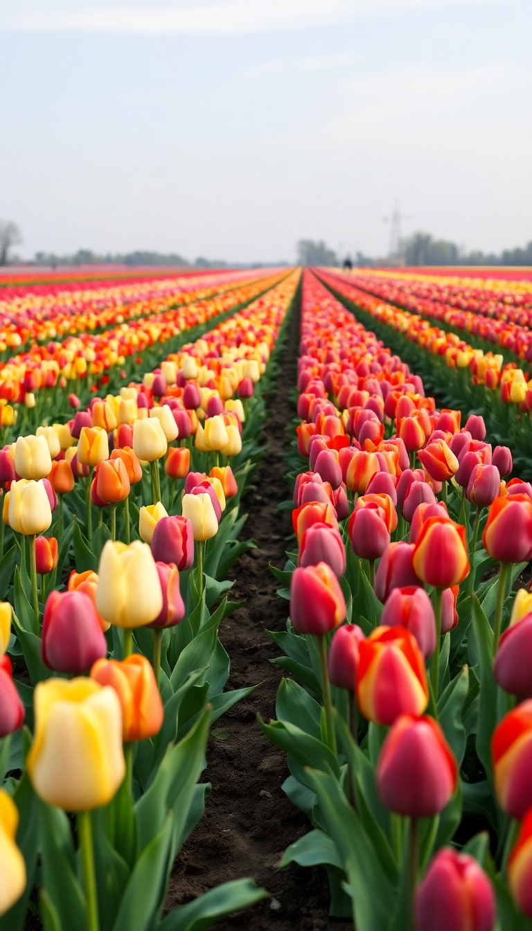 Misty Field Netherlands Colorful Rows Wallpaper